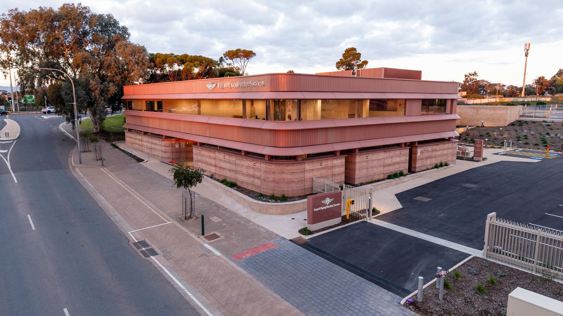 Elevated view of the RFDS Port Augusta facility from across the street